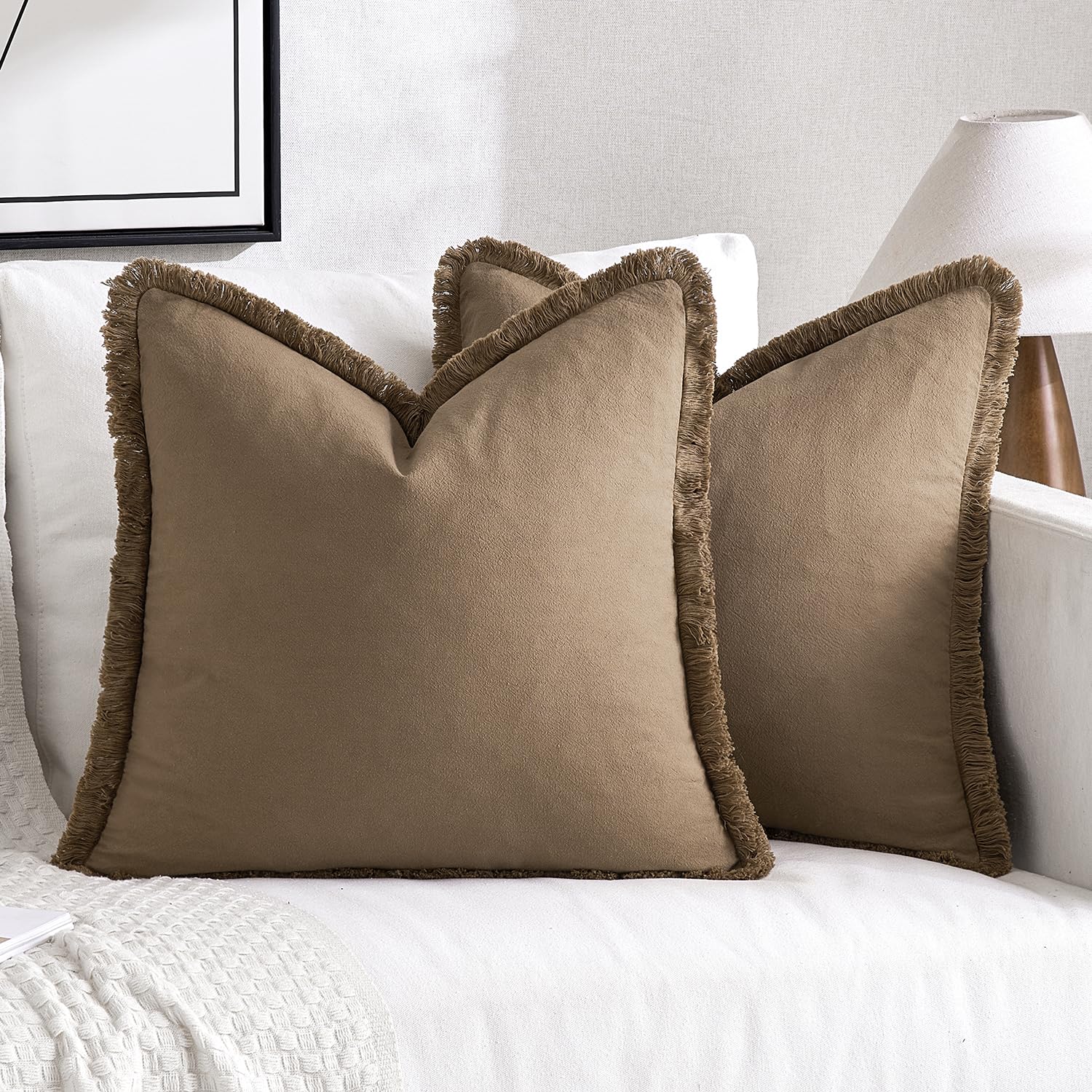 Miulee Pillow Covers Boho Farmhouse 22X22 Set Of 2 Decorative Brown Couch Pillow Covers With Fringe Chic Cotton Throw Pillows Home Decor Accents For Cushion Sof Bed Living Room